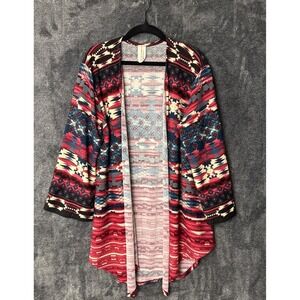 Now & Forever Women's Med Cardigan Sweater Open Front 3/4 Sleeve Boho Aztec